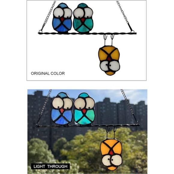 Multicolor Owl on a Wire Stained Glass Window Hanging,Bird Suncatcher for Window - Picture 3 of 8